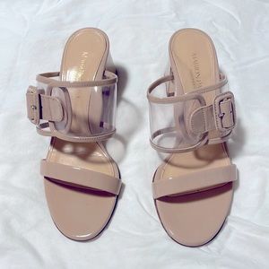 Marion Parke  Block Heel Leather & See Through Vinyl Buckle Detail size 36 eu